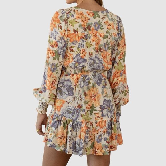 Kivari Aster Floral Orange Long Sleeve Dress, Size: S, Like New - Picture 2 of 6